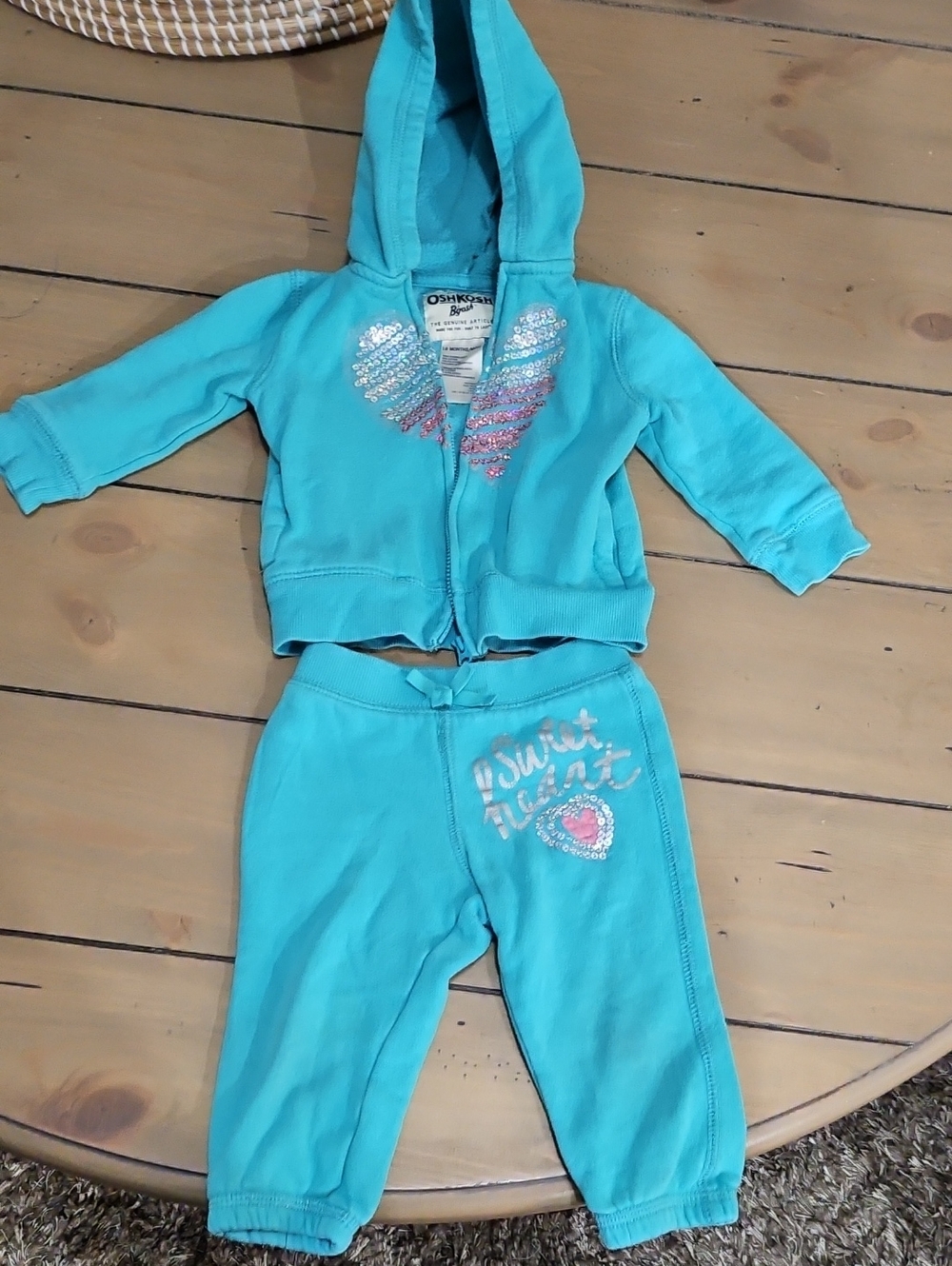 OshKosh B'gosh Turquoise Hooded Sequin Heart Sweatshirt & Joggers Set
